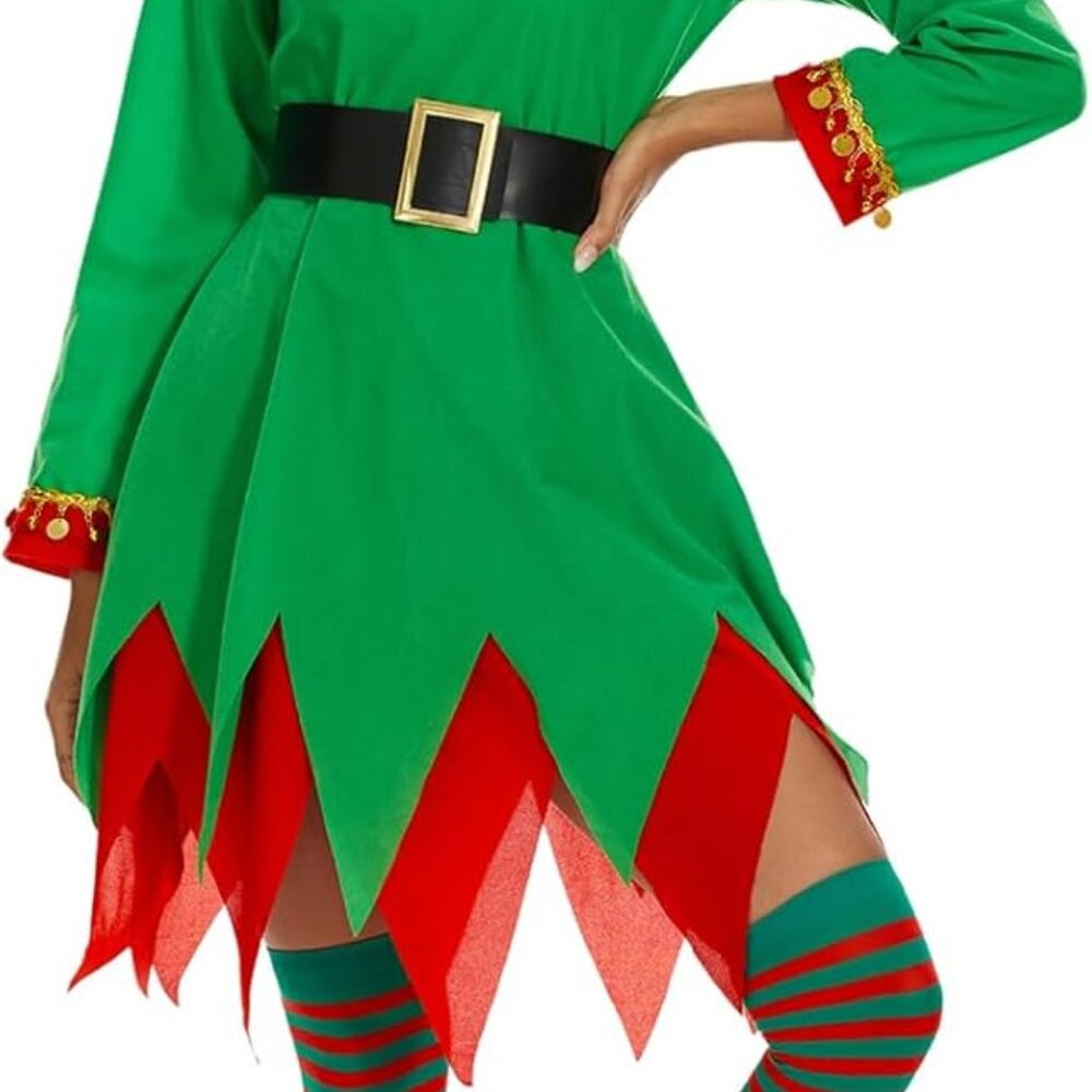 Higen Elf Costume for Women Deluxe Full 5 Pcs Set Christmas Elven Green Suit Adu